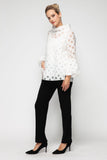 White Bubble Cuff Sleeve Top