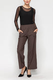 Brown Side Open Straight Pants