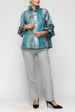 Blue Back Pleat Button Front Jacket