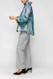 Blue Back Pleat Button Front Jacket