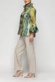 Green Back Pleat Button Front Jacket