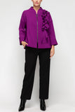 Magenta Ruffle Trim Jacket With Zipper