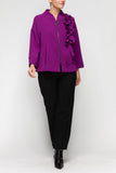 Magenta Ruffle Trim Jacket With Zipper