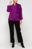 Magenta Ruffle Trim Jacket With Zipper