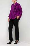 Magenta Ruffle Trim Jacket With Zipper