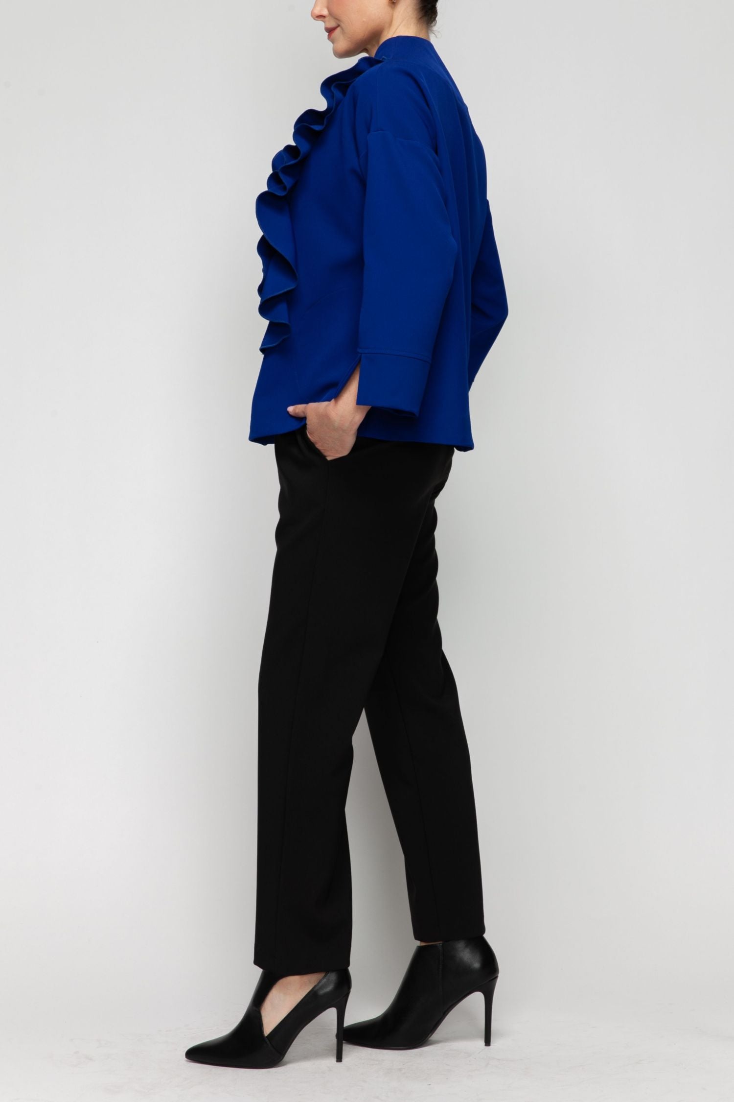 Ana Ruffle Jacket Royal Ruffle Trim Jacket With Zipper – IC Collection