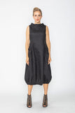 Black Boat Neck With Stand Collar Balloon Dress