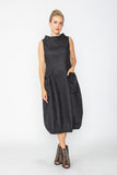 Black Boat Neck With Stand Collar Balloon Dress