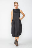 Black Boat Neck With Stand Collar Balloon Dress