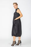 Black Boat Neck With Stand Collar Balloon Dress
