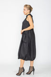 Black Boat Neck With Stand Collar Balloon Dress