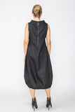 Black Boat Neck With Stand Collar Balloon Dress