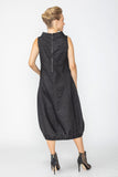 Black Boat Neck With Stand Collar Balloon Dress