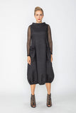 Black Boat Neck With Stand Collar Balloon Dress