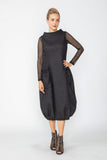 Black Boat Neck With Stand Collar Balloon Dress