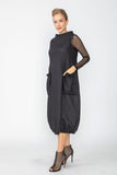 Black Boat Neck With Stand Collar Balloon Dress