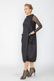 Black Boat Neck With Stand Collar Balloon Dress