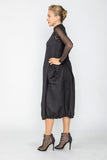 Black Boat Neck With Stand Collar Balloon Dress
