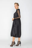 Black Boat Neck With Stand Collar Balloon Dress
