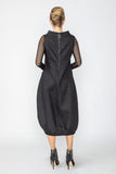 Black Boat Neck With Stand Collar Balloon Dress