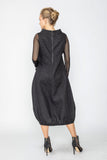 Black Boat Neck With Stand Collar Balloon Dress