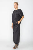 Black Shoulder Button Detail Dolman Top