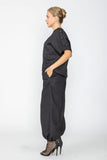 Black Shoulder Button Detail Dolman Top