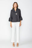Black High Neck Blouson Cuffs One Button Jacket