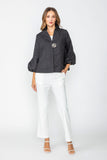 Black High Neck Blouson Cuffs One Button Jacket