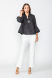 Black High Neck Blouson Cuffs One Button Jacket
