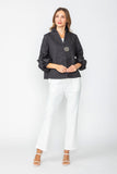 Black High Neck Blouson Cuffs One Button Jacket