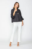 Black High Neck Blouson Cuffs One Button Jacket