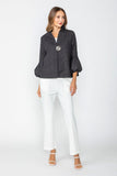 Black High Neck Blouson Cuffs One Button Jacket