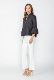 Black High Neck Blouson Cuffs One Button Jacket