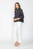 Black High Neck Blouson Cuffs One Button Jacket