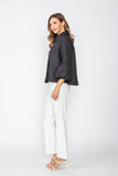 Black High Neck Blouson Cuffs One Button Jacket