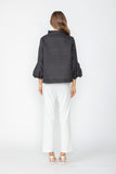 Black High Neck Blouson Cuffs One Button Jacket