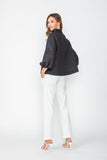 Black High Neck Blouson Cuffs One Button Jacket
