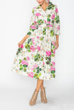 Multi Color Shirt Collar Maxi Dress