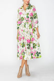 Multi Color Shirt Collar Maxi Dress
