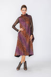 Orange and Fuchsia Mock Neck Sleeveless Swing Dress