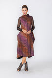 Orange and Fuchsia Mock Neck Sleeveless Swing Dress