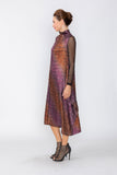 Orange and Fuchsia Mock Neck Sleeveless Swing Dress