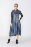 Blue and Teal Mock Neck Sleeveless Swing Dress