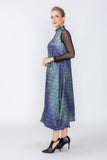 Blue and Teal Mock Neck Sleeveless Swing Dress