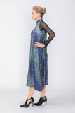 Blue and Teal Mock Neck Sleeveless Swing Dress