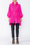 Pink Plus Size Shirring Blouson Sleeve Shirring Jacket