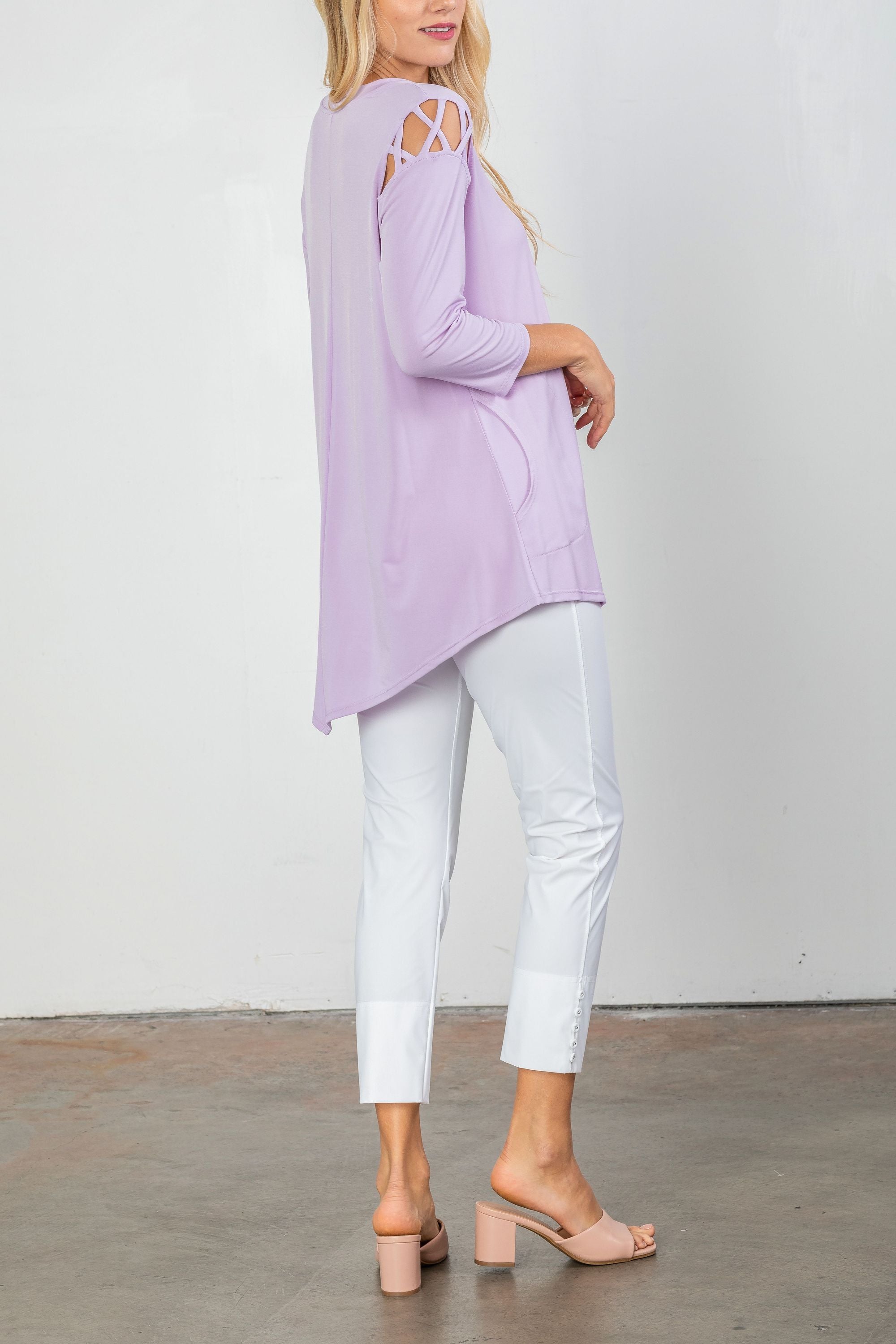 Lavender Cross-Cut Cold Shoulder Tunic