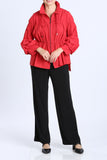 Red Shirred Sleeve Zip-Up Blouson Jacket