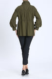Olive Green Shirred Sleeve Zip-Up Blouson Jacket